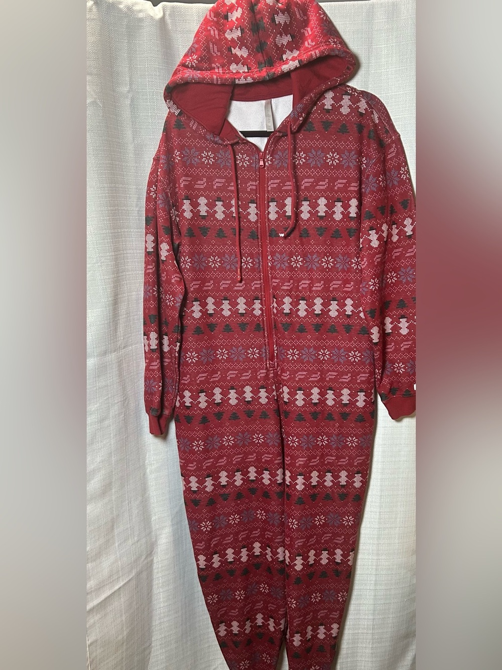 Fabletics Red Patterned Hooded Zip-Front Women's Jumpsuit